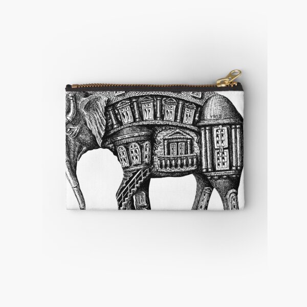Item preview, Elephant Building surreal pen ink black and white drawing designed and sold by Vitaliy Gonikman.
