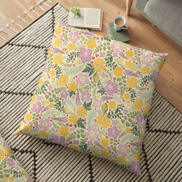 Flowers and Foliage in Olive's Garden Floor Pillow