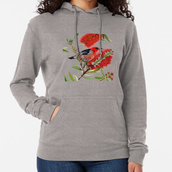 Scarlet Honeyeater in Callistemon #1 by Australian artist Laural Retz Lightweight Hoodie