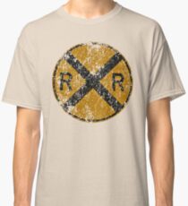 Distressed Railroad Crossing Sign Very Cool Vintage Classic T-Shirt