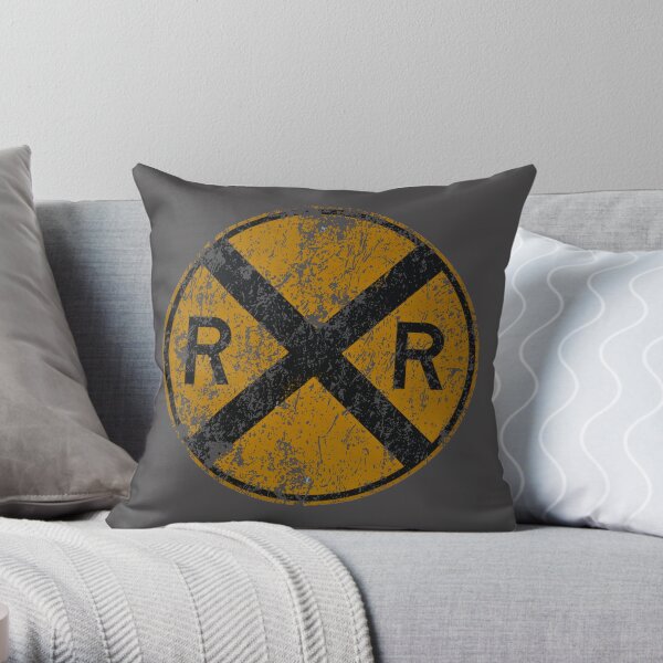 Distressed Railroad Crossing Sign Very Cool Vintage Throw Pillow