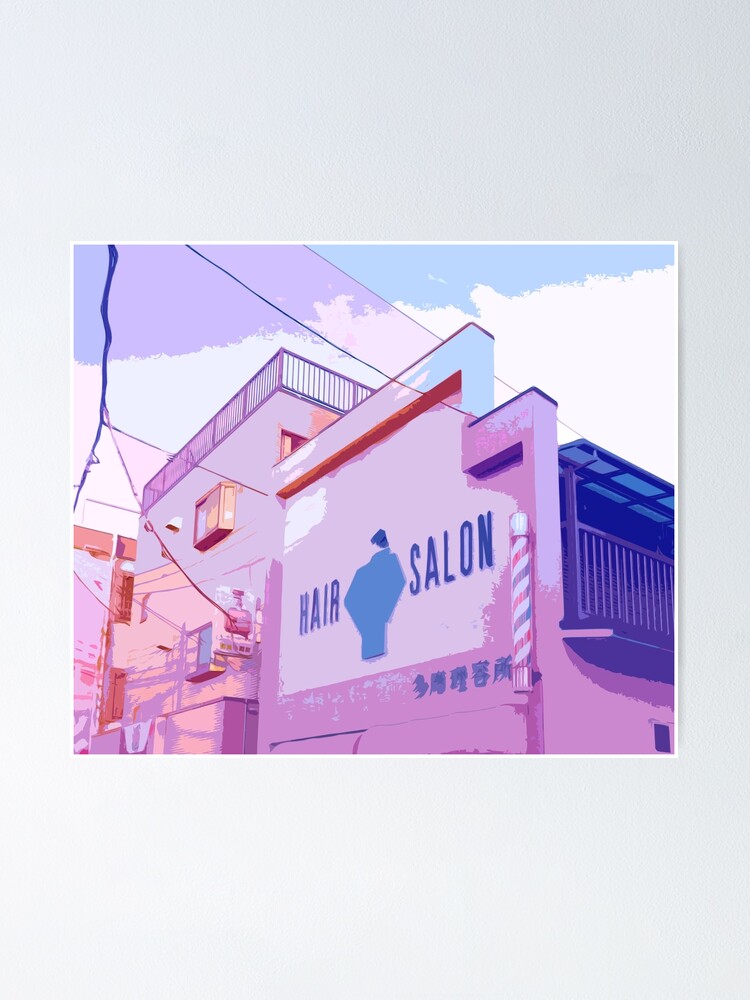 "Japan pink and blue aesthetic cityscape" Poster by NihonJinDesu