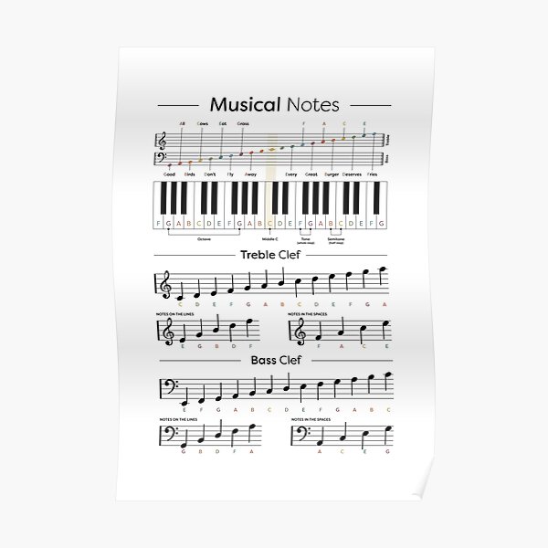 Music Notes Cheat Sheet - Music Theory Poster Poster