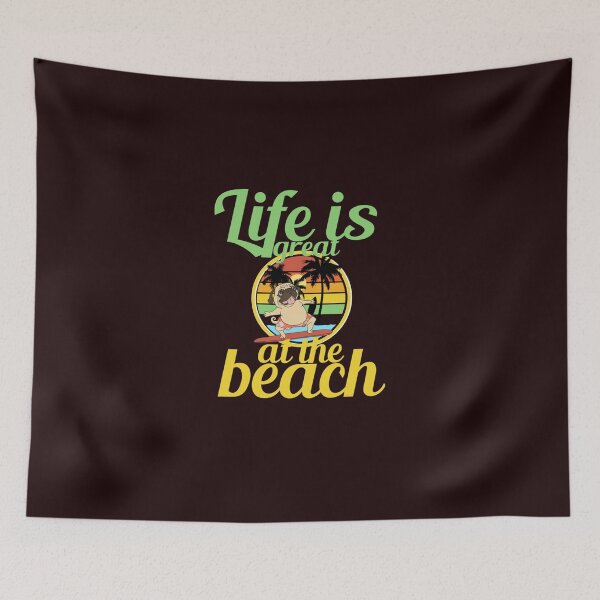 Item preview, Lifee is great at the beach, pug surfing Classic designed and sold by CorrineJohnson.