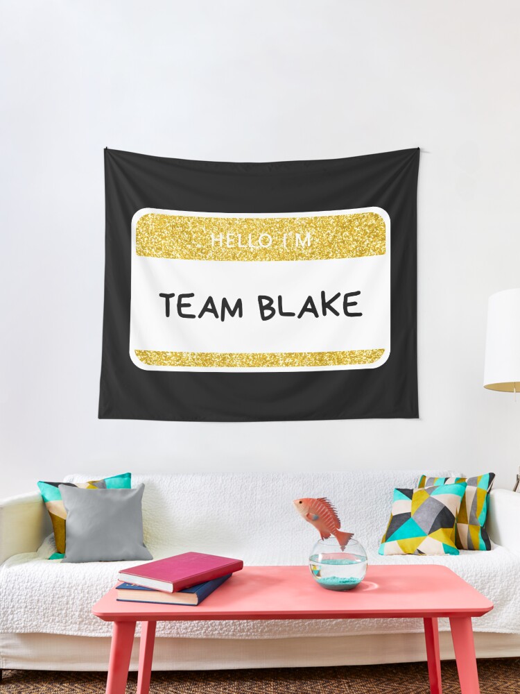 Gold Glitter Hello I'm Team Blake Name Tag with Black Background