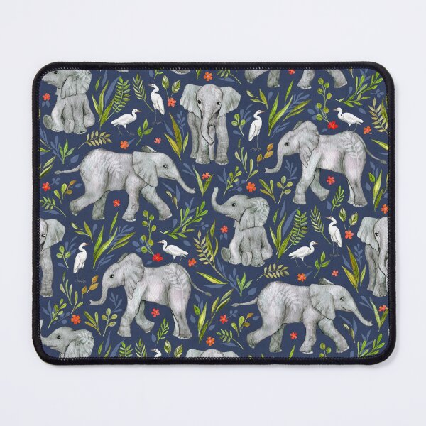Item preview, Baby Elephants and Egrets in Watercolor - navy blue designed and sold by micklyn.