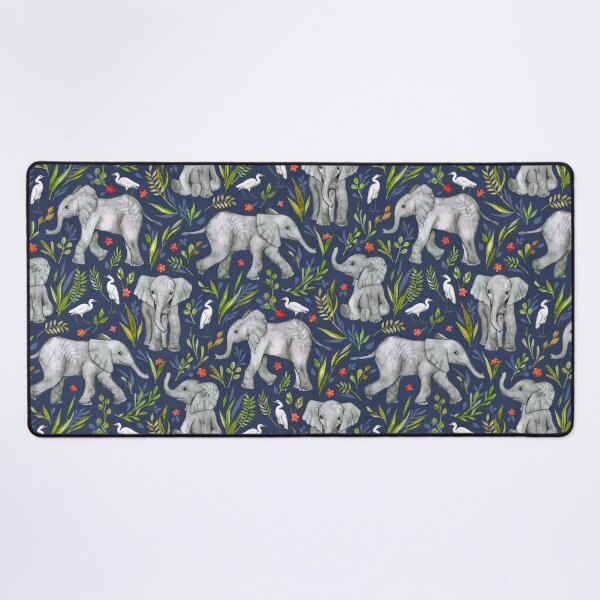 Item preview, Baby Elephants and Egrets in Watercolor - navy blue designed and sold by micklyn.