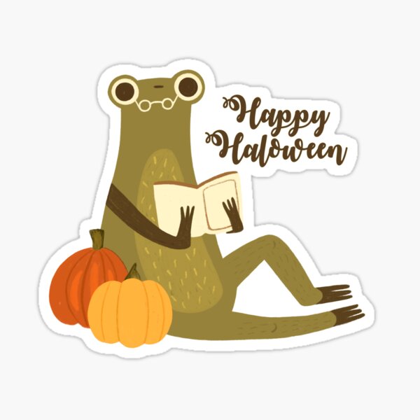 Autumn frog reading a book Happy Halloween Sticker