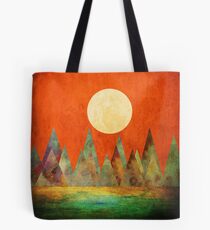 Abstract Landscape, Full Moon Mountains Orange Sky Tote Bag