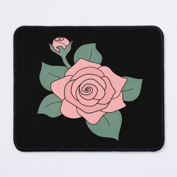 Item preview, Pink Rose,  simple drawing with green leaves and flower bud designed and sold by nutmegfairy.
