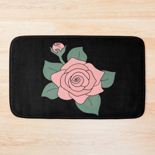 Item preview, Pink Rose,  simple drawing with green leaves and flower bud designed and sold by nutmegfairy.