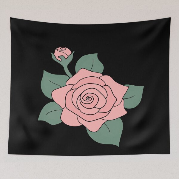Item preview, Pink Rose,  simple drawing with green leaves and flower bud designed and sold by nutmegfairy.