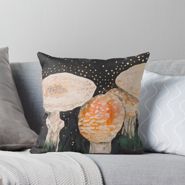 Item preview, Mushrooms at night watercolor/acrylic painting w gold touches nature designed and sold by Paintingladycat.