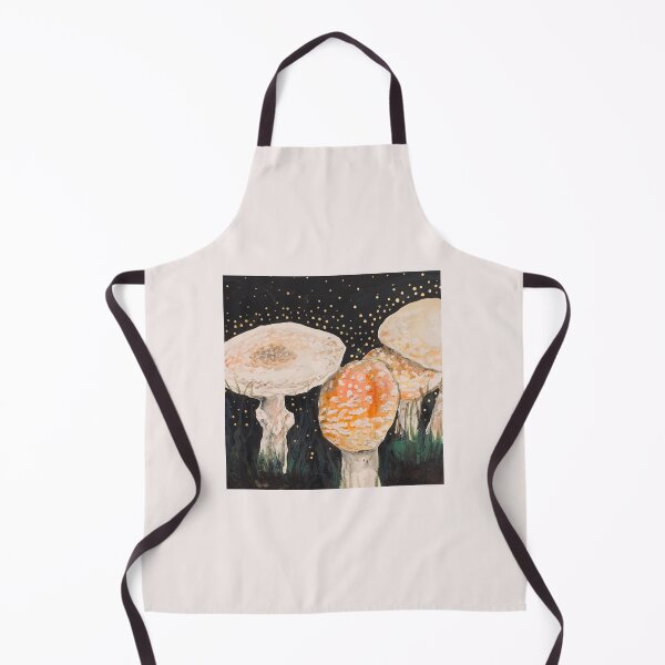 Item preview, Mushrooms at night watercolor/acrylic painting w gold touches nature designed and sold by Paintingladycat.