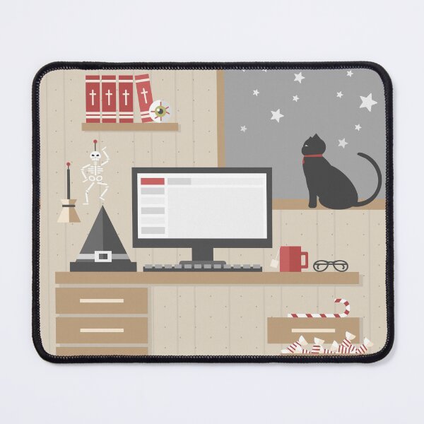 Item preview, Halloween office interior with a cat on a window designed and sold by SooperYela.