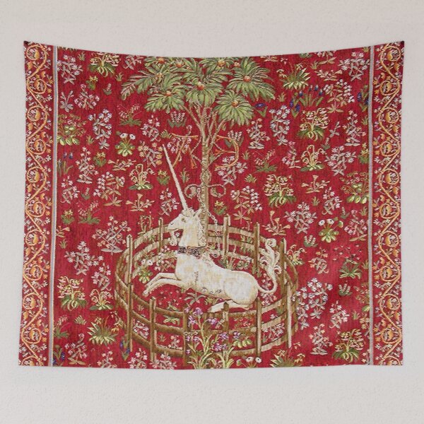 Item preview, Medieval Unicorn Midnight Floral Red Tapestry designed and sold by Epitome Girl.