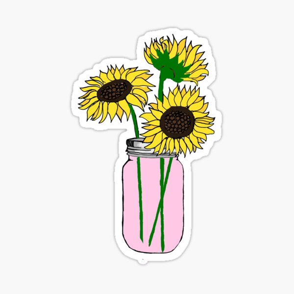 sunflowers in pink jar Sticker