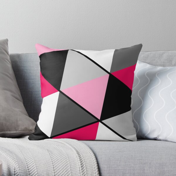 Triangles Black White Pink Grey Throw Pillow