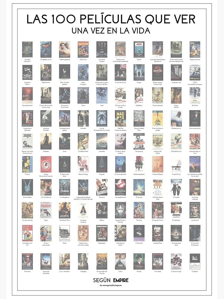 Póster con la obra «Las 100 Películas Que Ver Una Vez En La Vida» de Gonzalo Crespo Redbubble