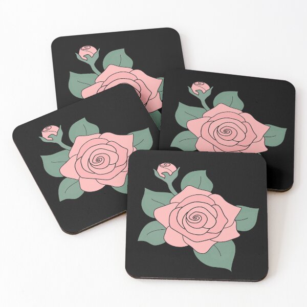 Item preview, Pink Rose,  simple drawing with green leaves and flower bud designed and sold by nutmegfairy.