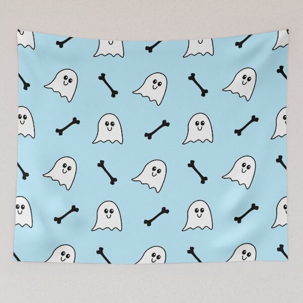 Item preview, Cute halloween ghost pattern on baby blue background designed and sold by ciaobebo.