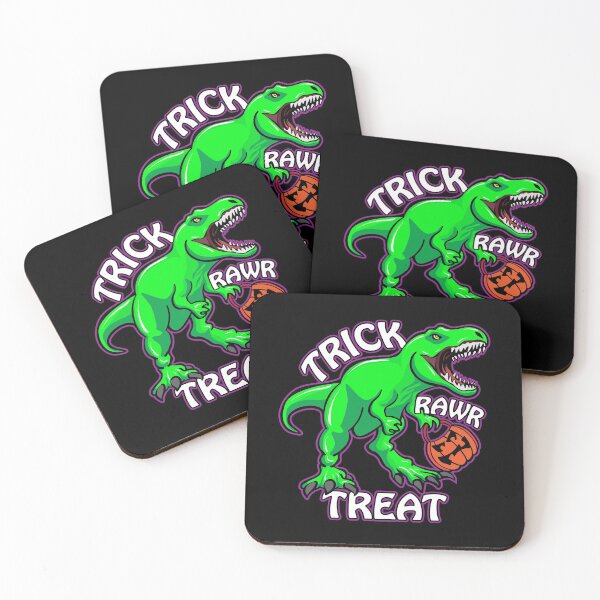 Aperçu de l'œuvre Trick Rawr Treat T Rex Dinosaur with Pumpkin Funny Halloween Cartoon créée et vendue par hobrath.