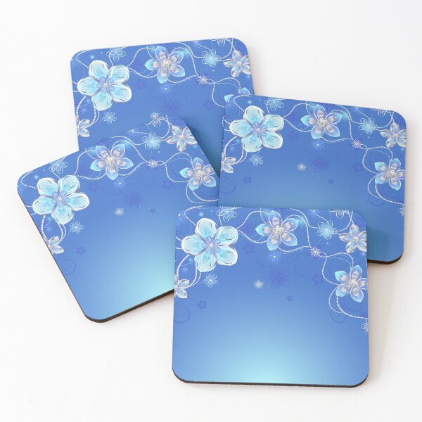 Item preview, Blue background with silver flowers designed and sold by Blackmoon9.