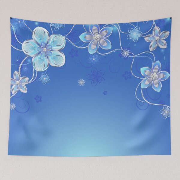 Item preview, Blue background with silver flowers designed and sold by Blackmoon9.