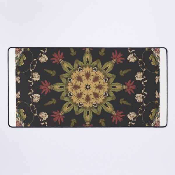 Item preview, 1980s Hippie mandala Black Floral Red Yellow Bohemian Floral  designed and sold by LEILA ART SPACE.