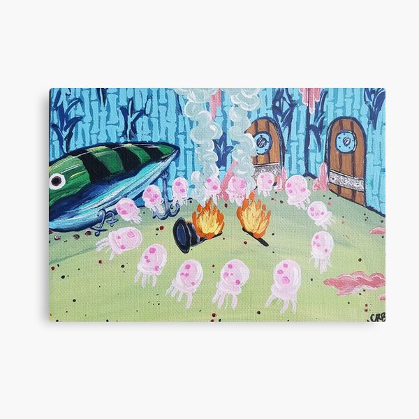 SpongeBob Riding Jellyfish' Poster, picture, metal print, paint by