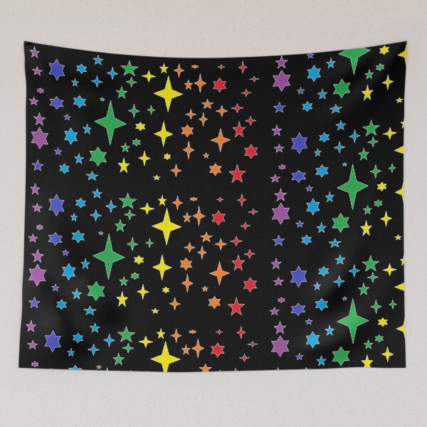 Aperçu de l'œuvre Motif d'étoiles de couleur arc-en-ciel sur fond noir créée et vendue par LiveGreenDesign.