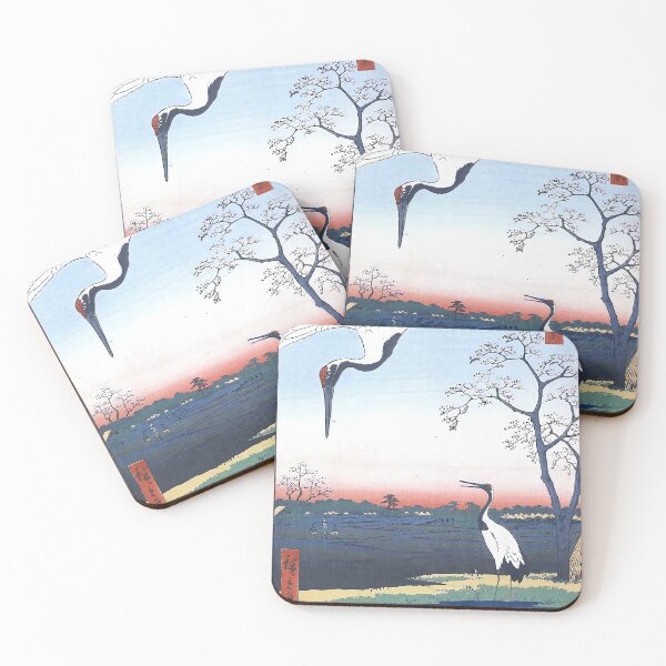Item preview, Restored Japanese Vintage Crane Bird Sunset Art Print designed and sold by Meek-Anime.