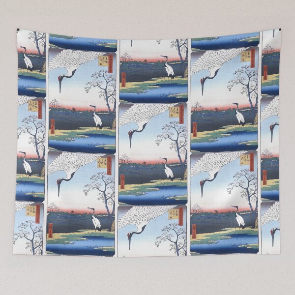 Item preview, Restored Japanese Vintage Crane Bird Sunset Art Print designed and sold by Meek-Anime.