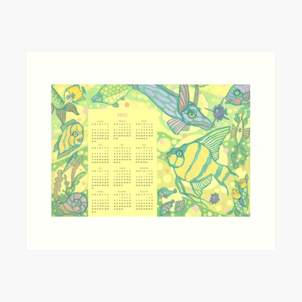 Fish Calendar 2022 Underwater Ocean Sea Animals Art Print