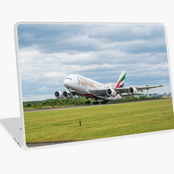 Airplane Laptop Skins Redbubble - a beautiful take off with a airbus a380 800 at roblox alpha