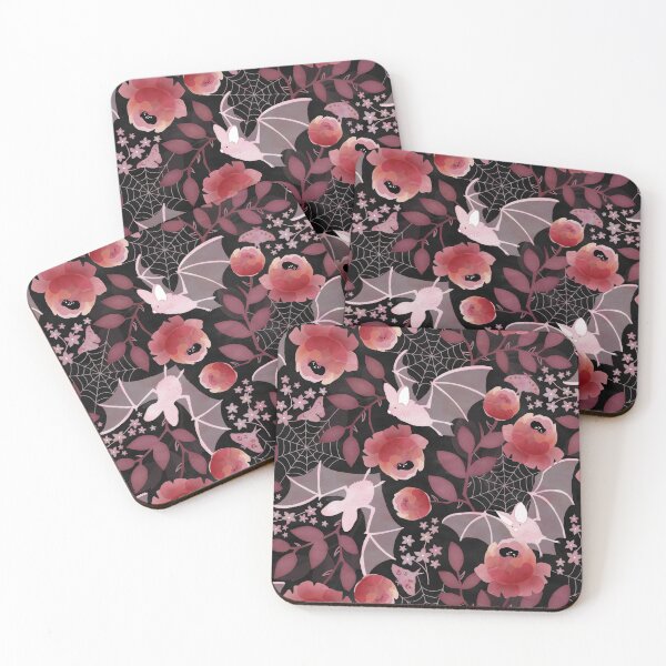 Item preview, Pastel bat floral black background designed and sold by adenaJ.