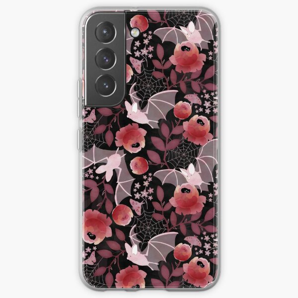 Pastel bat floral black background Samsung Galaxy Soft Case