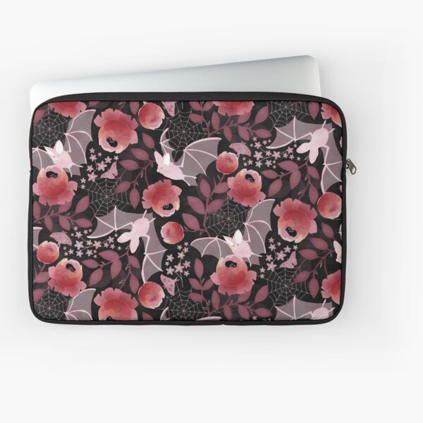 Pastel bat floral black background Laptop Sleeve