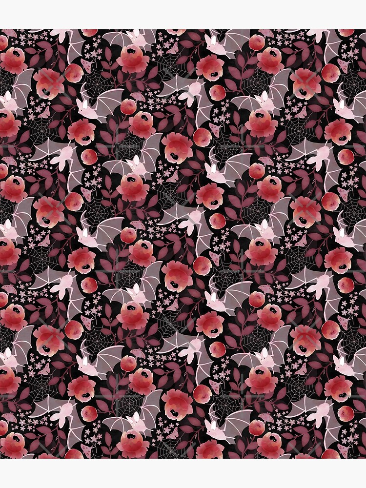 Pastel bat floral black background by adenaJ