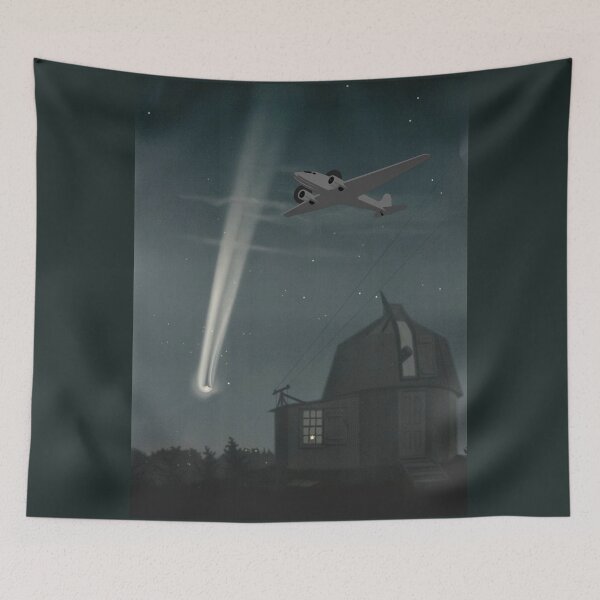 Item preview, Vintage Propeller Plane, Observatory, Comet, Meteorite And Starry Night Sky designed and sold by TrulyEpoque.