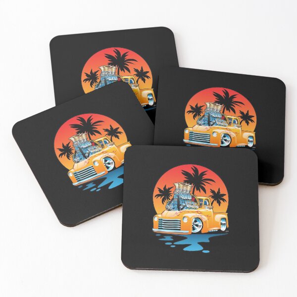 Aperçu de l'œuvre Camionnette américaine classique Hot Rod avec dessin animé Sunset créée et vendue par hobrath.