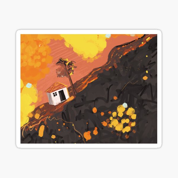 Casa solitaria del paisaje abstracto del volcán de La Palma Pegatina