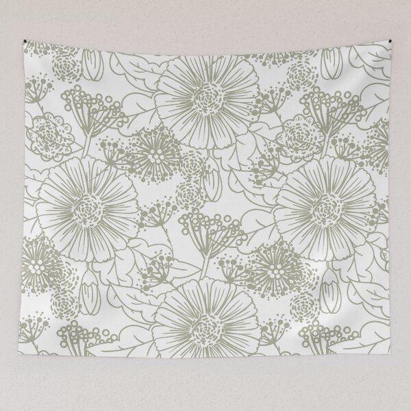 Aperçu de l'œuvre Green and White Hand Drawn Floral Pattern Coordinates w/ PPG 2022 Color of the Year Olive Sprig PPG1125-4 - Colour Trends - Hue - Shade créée et vendue par ColorOfTheYears.