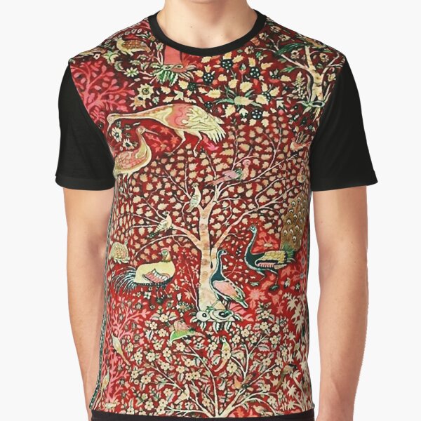 Antique Persian Rug Bird Tree Flowers ca. 1600 Print Graphic T-Shirt