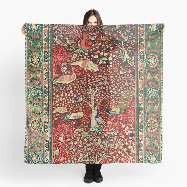 Antique Persian Rug Bird Tree Flowers ca. 1600 Print Scarf