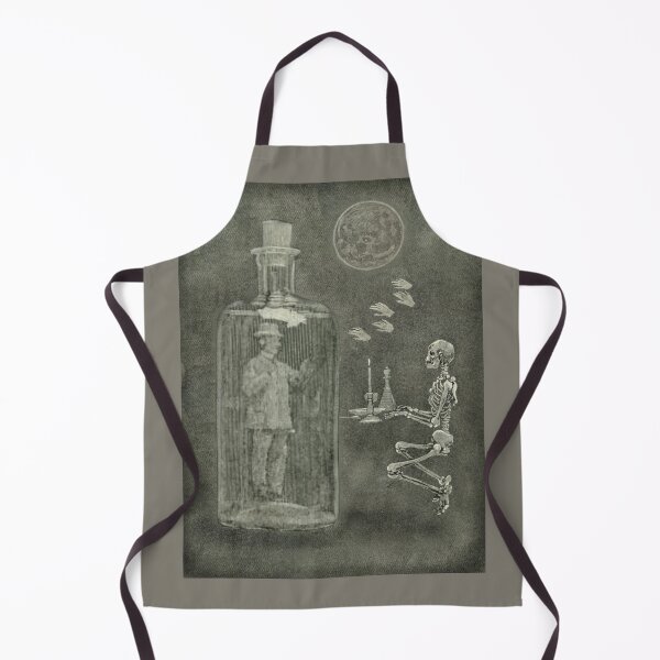 Item preview, Man In A Bottle With A Skeleton, Hands Clapping And Full Moon, Quirky Curios Old Etching Style Illustration designed and sold by TrulyEpoque.