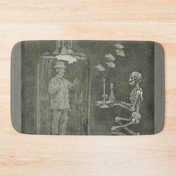Item preview, Man In A Bottle With A Skeleton, Hands Clapping  And Full Moon, Quirky Curios Old Etching Style Illustration designed and sold by TrulyEpoque.