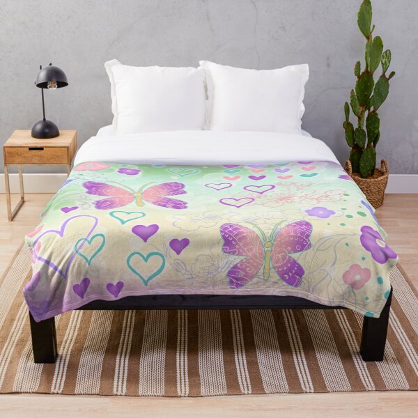 Aperçu de l'œuvre Coeurs roses, bleus et violets et motif floral papillon créée et vendue par Shadowlight21.