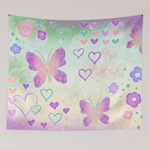 Item preview, Pink, Blue and Purple Hearts and Butterfly Floral Pattern designed and sold by Shadowlight21.