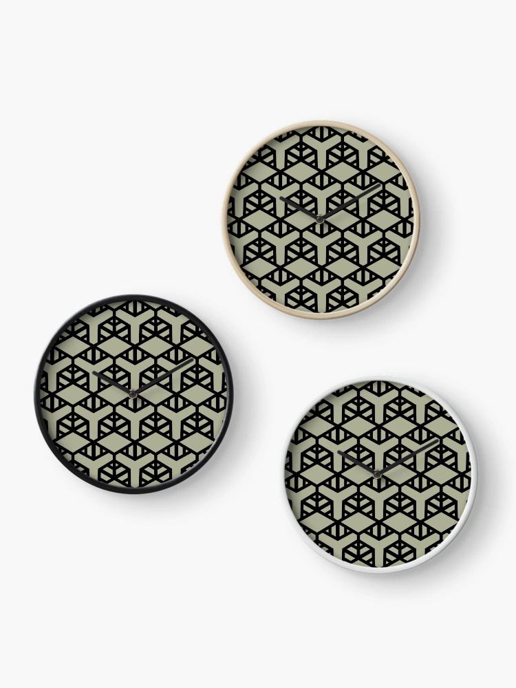 Imagen 3 de 4, Reloj con la obra Green and Black Modern Shape Tile Pattern 2 Coordinates w/ PPG 2022 Color of the Year Olive Sprig PPG1125-4 - Colour Trends - Hue - Shade, diseñada y vendida por ColorOfTheYears.